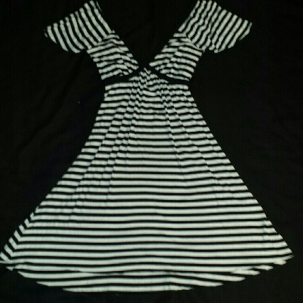 Bebe black and white striped open back dress